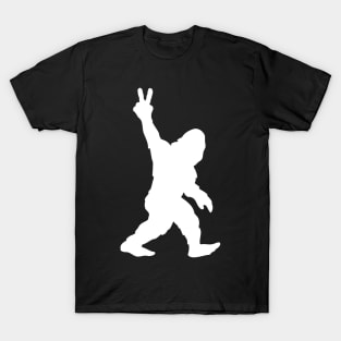 Bigfoot Sasquatch Peace Sign Silhouette Cartoon T-Shirt